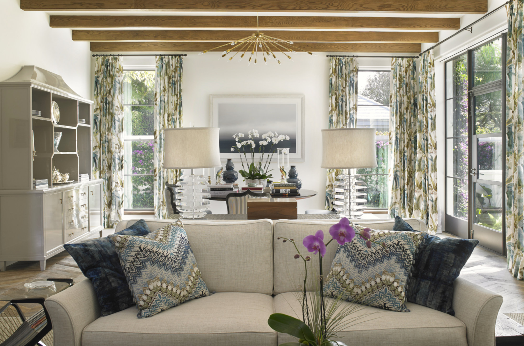 wood beam ceiling living room