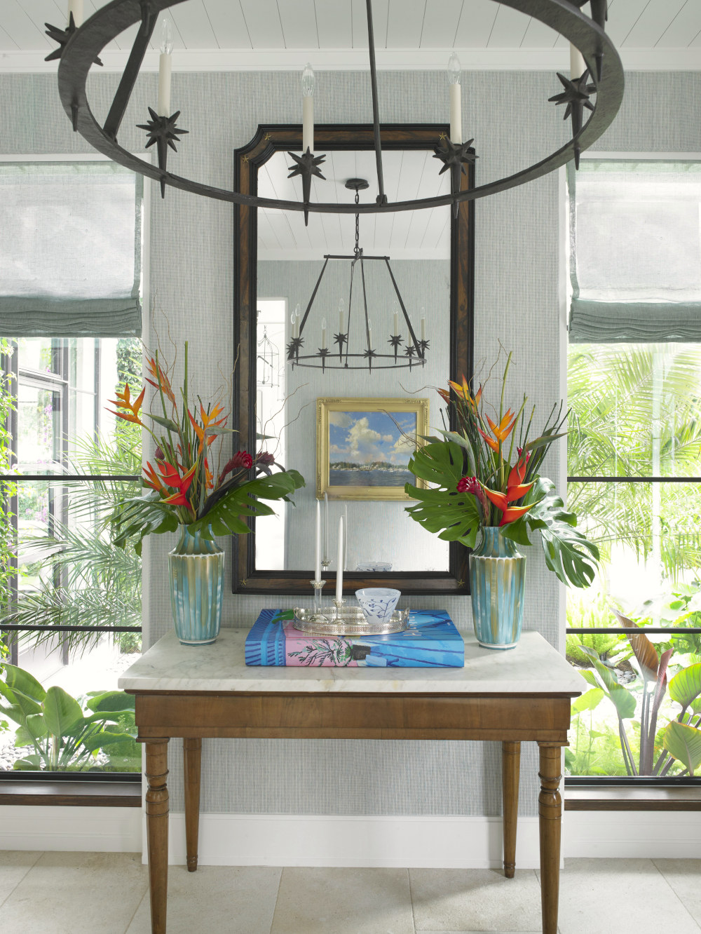 entry foyer oversized steel windows